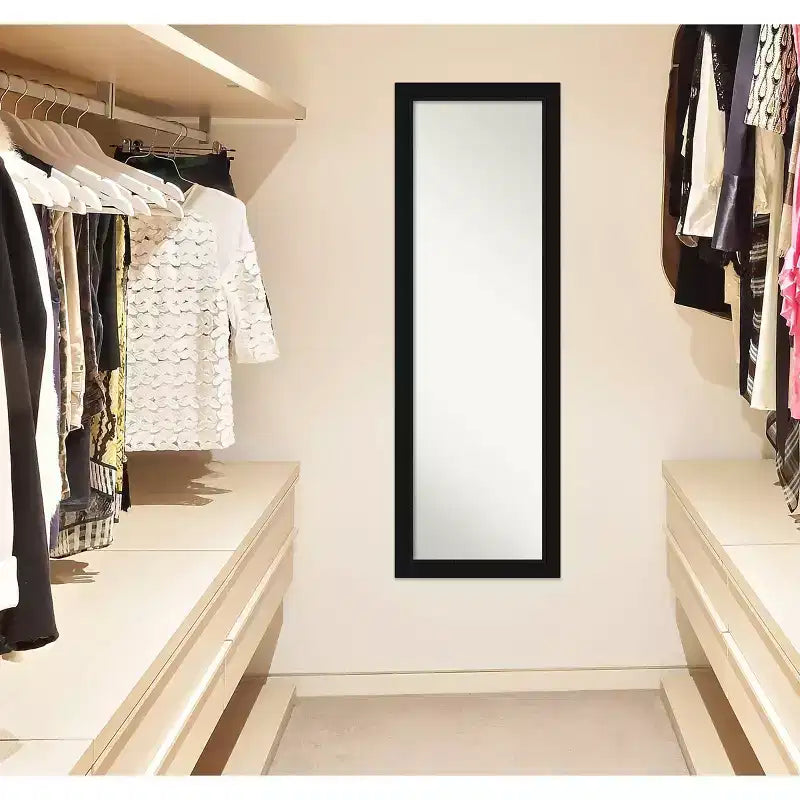 Amanti Art 17" x 51" Avon Framed Full Length On the Door Mirror Black: Modern Rectangle Bedroom & Wall Mounted