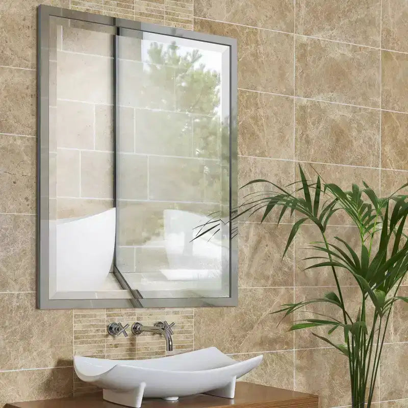 24" x 30" Classic Metal Frame Wall Mirror Chrome - Head West: Beveled, Transitional Style, No Assembly Required