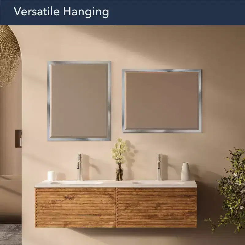 24" x 30" Classic Metal Frame Wall Mirror Chrome - Head West: Beveled, Transitional Style, No Assembly Required