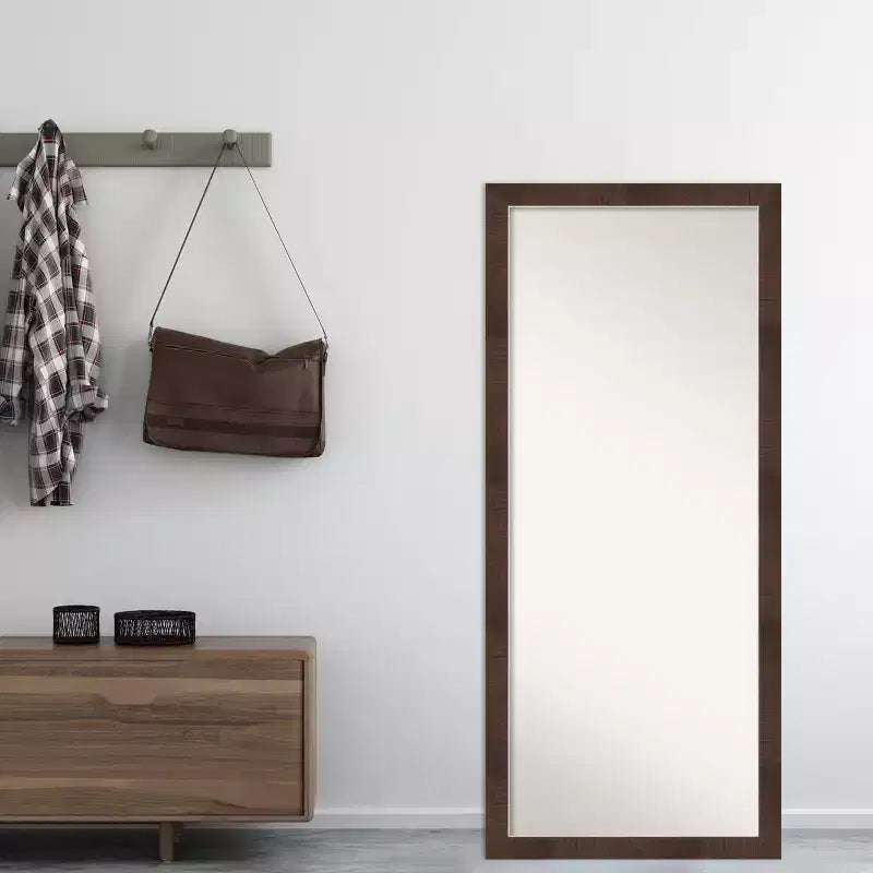 28" x 64" Wildwood Framed Full Length Floor/Leaner Mirror Brown - Amanti Art: Modern Rectangle, Polystyrene Frame, Wall Mountable