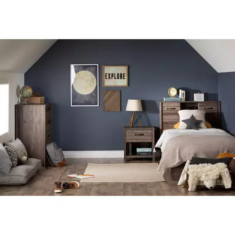 Twin Ulysses Mates Kids' Bed with 3 Drawers Fall Oak - South Shore: Modern Twin Bed Frame, Storage, Unupholstered