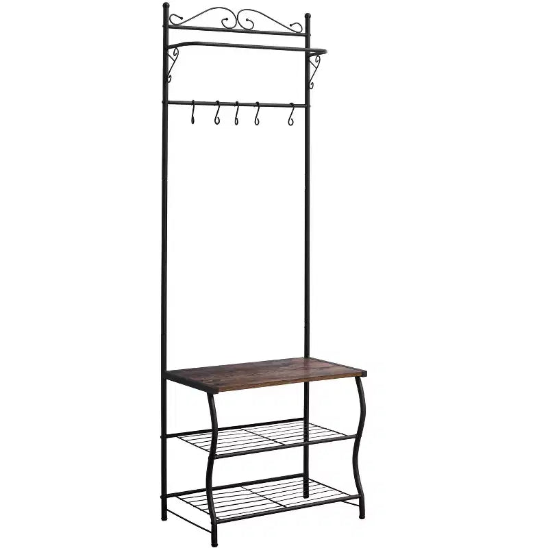 Kings Brand Furniture Brentwood Entryway Shoe Bench, Coat Rack, Hall Tree Storage Organizer with Hooks, Black