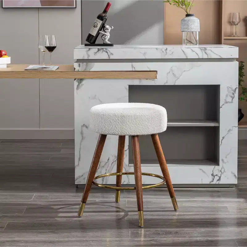 Roundhill Furniture MoMo Boucle Upholstered Counter Height Stool, 360 Swivel, White