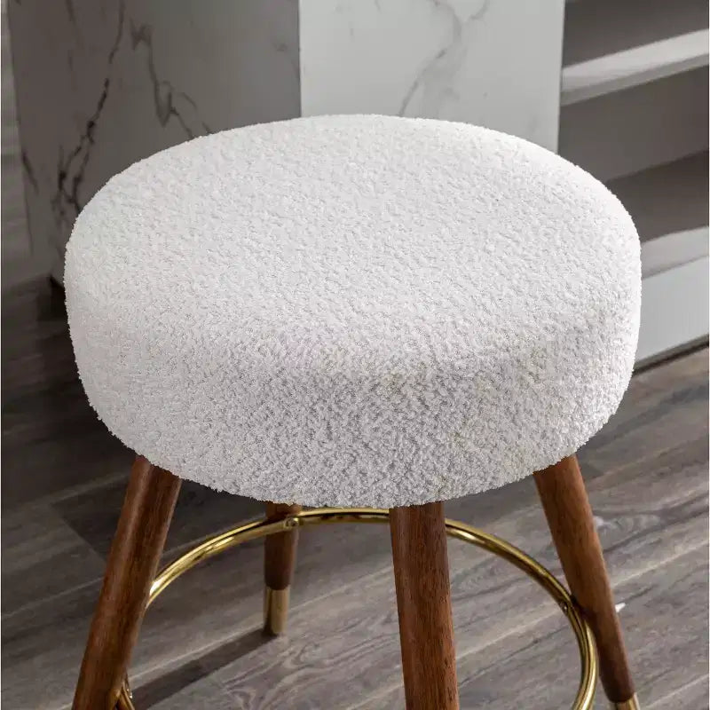 Roundhill Furniture MoMo Boucle Upholstered Counter Height Stool, 360 Swivel, White