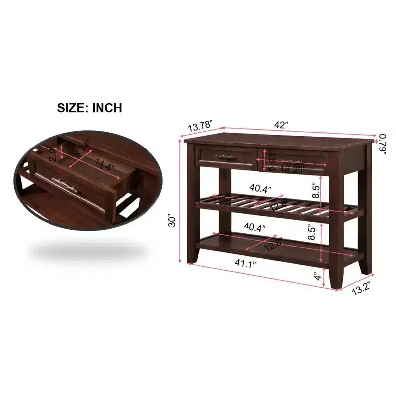 Whisen Mid-Century Style Console Table with Two Storage Drawers and Two Tiers Shelves