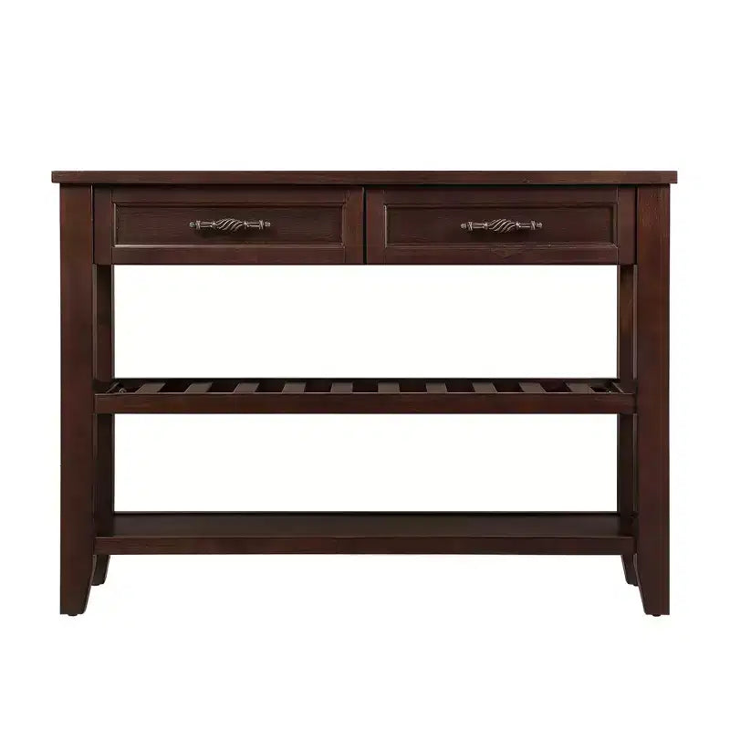 Whisen Mid-Century Style Console Table with Two Storage Drawers and Two Tiers Shelves