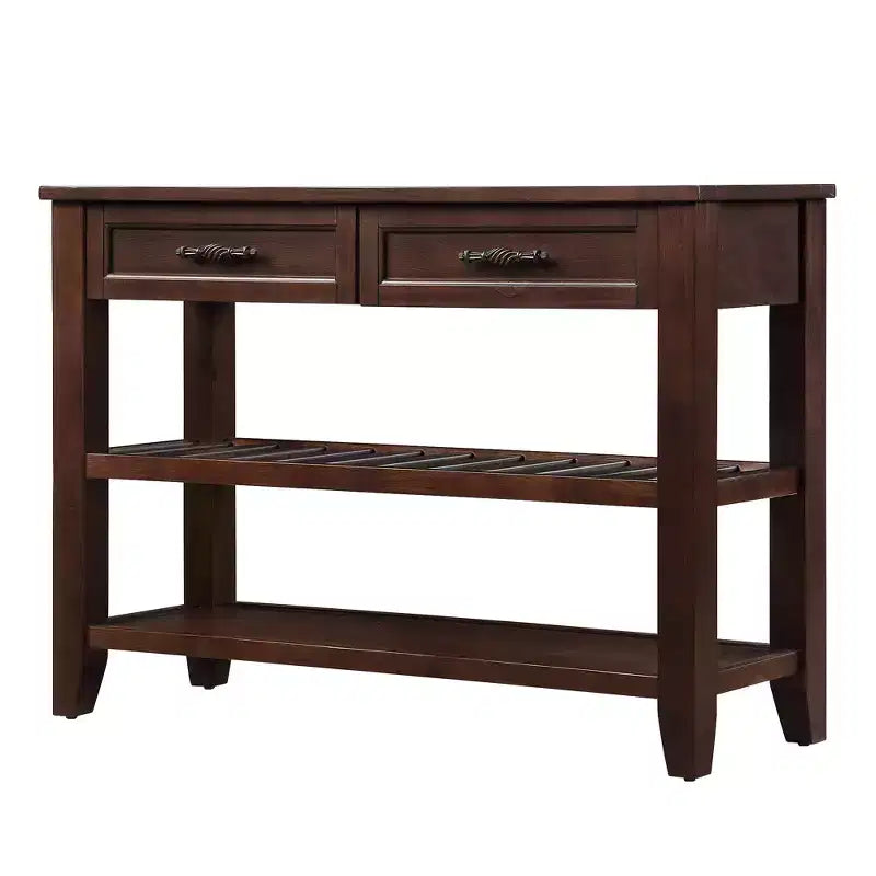 Whisen Mid-Century Style Console Table with Two Storage Drawers and Two Tiers Shelves