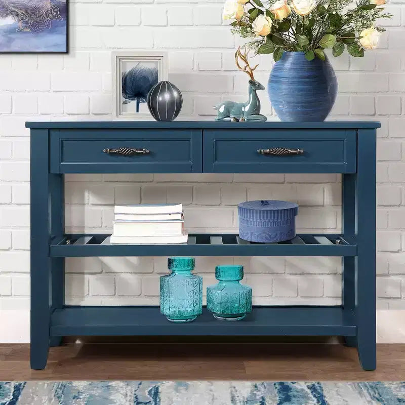 Whisen Mid-Century Style Console Table with Two Storage Drawers and Two Tiers Shelves