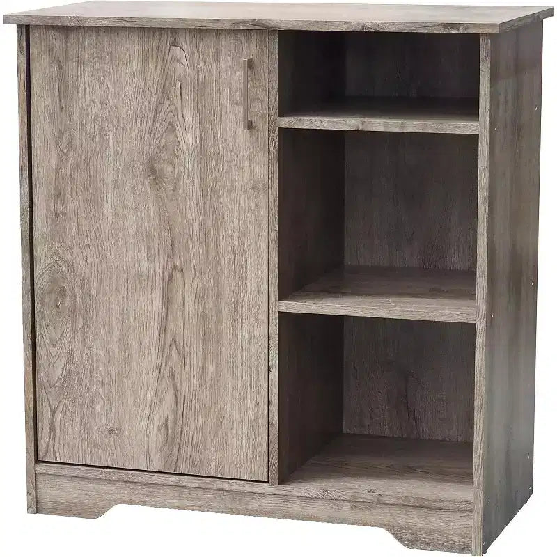 Kings Brand Furniture - Sideboard Accent Storage Cabinet with 3 Shelves and 1 Cupboard, Oak