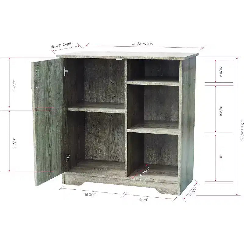 Kings Brand Furniture - Sideboard Accent Storage Cabinet with 3 Shelves and 1 Cupboard, Oak