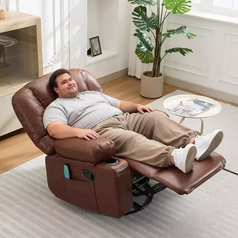 Massage Recliner Chair for Adults, 360 Swivel Rocking Chair with Massage& Heating, Glider Recliner Chairs with Storage and Cup Holder