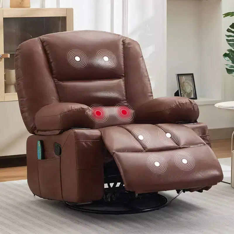 Massage Recliner Chair for Adults, 360 Swivel Rocking Chair with Massage& Heating, Glider Recliner Chairs with Storage and Cup Holder