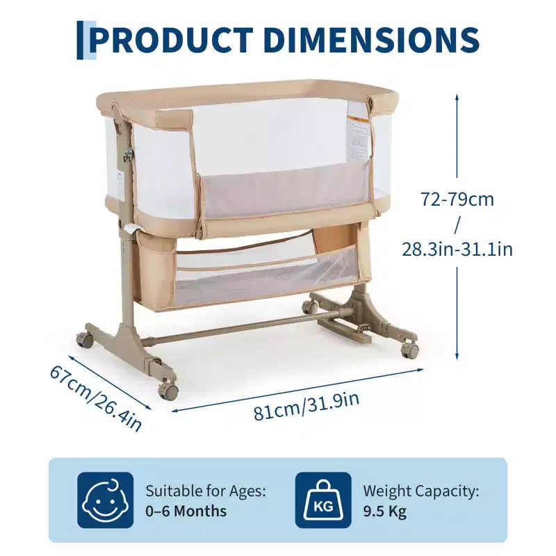 3-in-1 Adjustable Bedside Bassinet,Portable Baby Co-Sleeper with Mosquito Net & Storage Basket | Convertible Travel Crib with Wheels