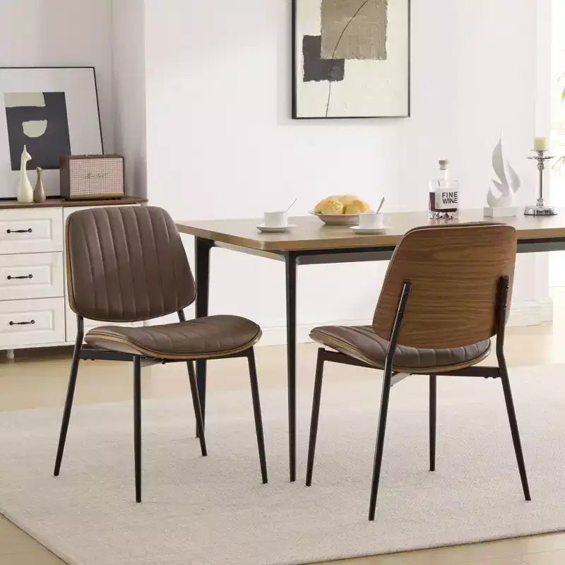 TUYOHW PU Leather Kitchen Chairs Set of 2 with Metal Tapered Legs,Ergonomic Dining Chairs with Curved Backrest,Wider & Deeper Leg Spacing