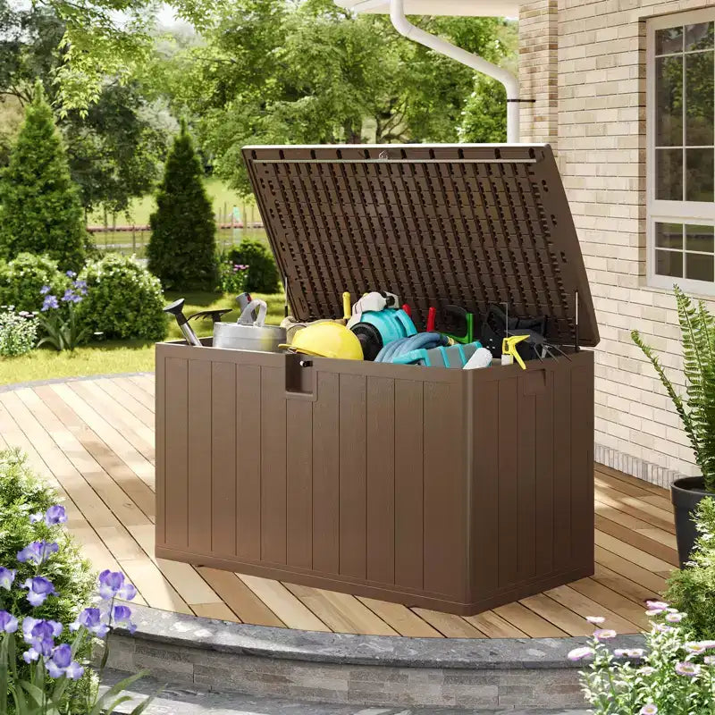 GustoWave 130 Gallon Waterproof Resin Deck Box Lockable, UV-Resistant Outdoor Storage Chest for Patio, Garden Tools & Pool Accessories