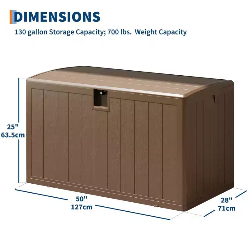 GustoWave 130 Gallon Waterproof Resin Deck Box Lockable, UV-Resistant Outdoor Storage Chest for Patio, Garden Tools & Pool Accessories