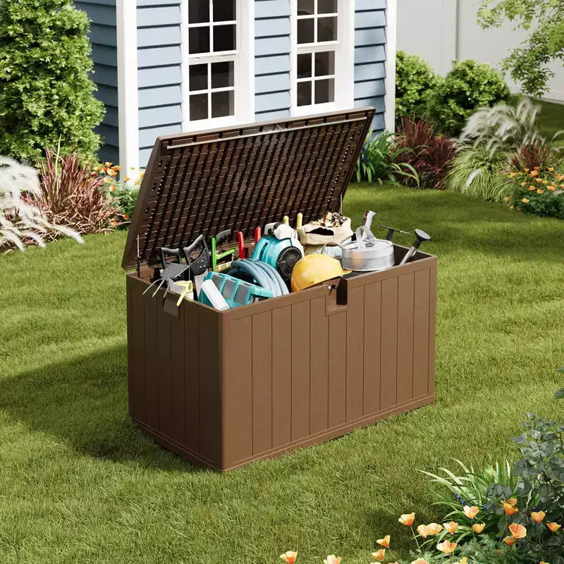 GustoWave 130 Gallon Waterproof Resin Deck Box Lockable, UV-Resistant Outdoor Storage Chest for Patio, Garden Tools & Pool Accessories