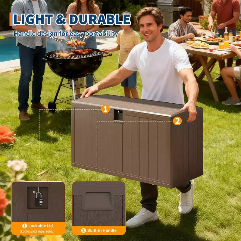 GustoWave 130 Gallon Waterproof Resin Deck Box Lockable, UV-Resistant Outdoor Storage Chest for Patio, Garden Tools & Pool Accessories