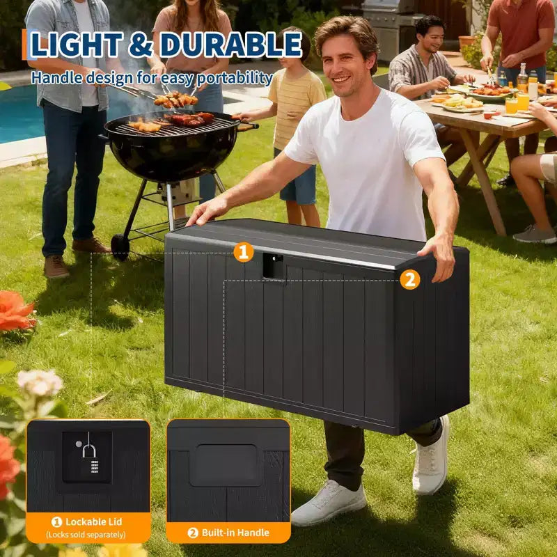GustoWave 130 Gallon Waterproof Resin Deck Box Lockable, UV-Resistant Outdoor Storage Chest for Patio, Garden Tools & Pool Accessories