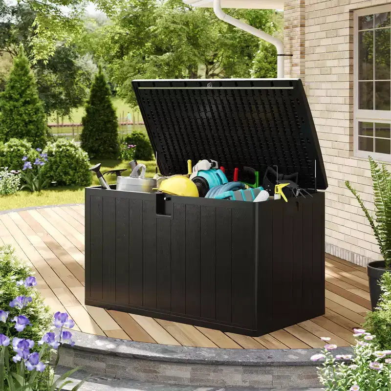 GustoWave 130 Gallon Waterproof Resin Deck Box Lockable, UV-Resistant Outdoor Storage Chest for Patio, Garden Tools & Pool Accessories