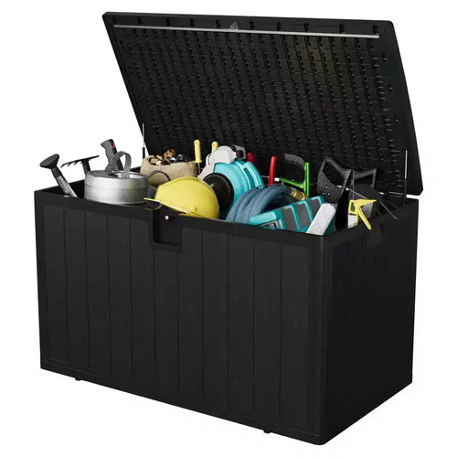 GustoWave 130 Gallon Waterproof Resin Deck Box Lockable, UV-Resistant Outdoor Storage Chest for Patio, Garden Tools & Pool Accessories