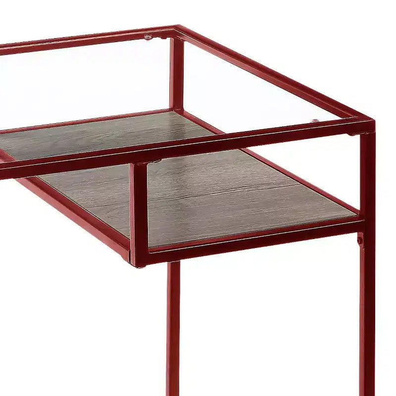 TUYOHW Writing Desk,Study Desks with Storage Shelf,Clear Glass Top,Metal Frame,Sled Base,Modern Rectangular Desk for Home Office,Study,Bedroom