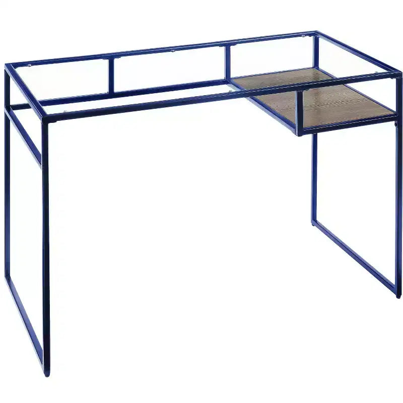 TUYOHW Writing Desk,Study Desks with Storage Shelf,Clear Glass Top,Metal Frame,Sled Base,Modern Rectangular Desk for Home Office,Study,Bedroom