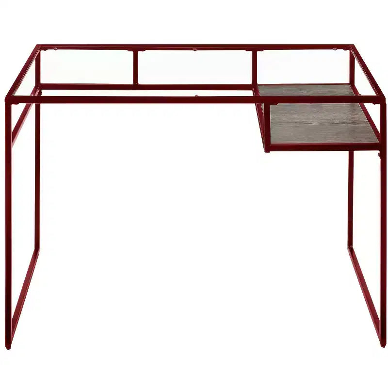 TUYOHW Writing Desk,Study Desks with Storage Shelf,Clear Glass Top,Metal Frame,Sled Base,Modern Rectangular Desk for Home Office,Study,Bedroom