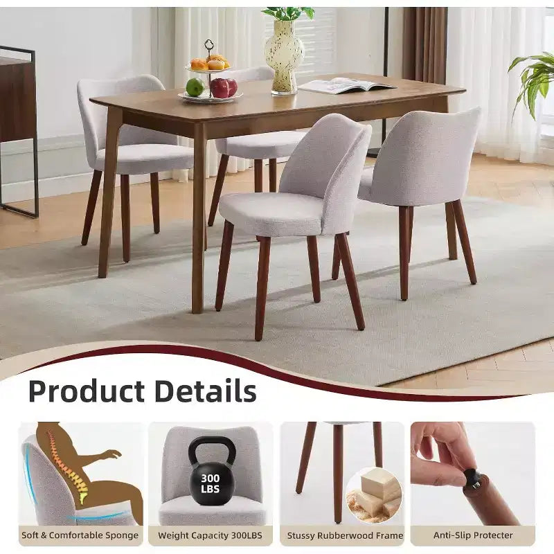 Modern Dining Chairs - Upholstery Kitchen Chairs with High Backrest, Thick Padded Seats & Wood Legs, Ideal for Dining Room/Kitchen