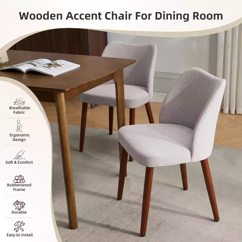 Modern Dining Chairs - Upholstery Kitchen Chairs with High Backrest, Thick Padded Seats & Wood Legs, Ideal for Dining Room/Kitchen