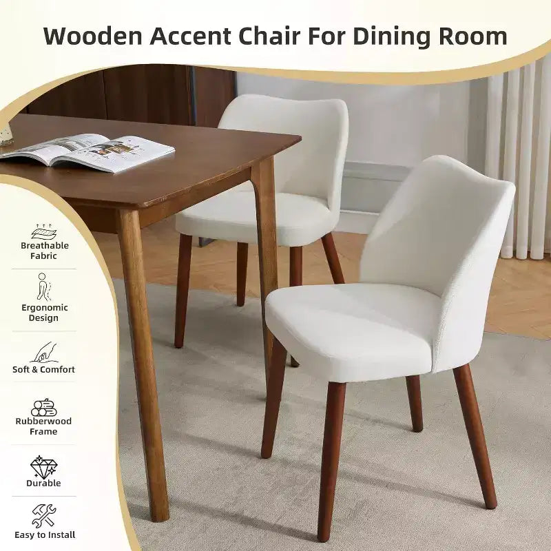 Modern Dining Chairs - Upholstery Kitchen Chairs with High Backrest, Thick Padded Seats & Wood Legs, Ideal for Dining Room/Kitchen