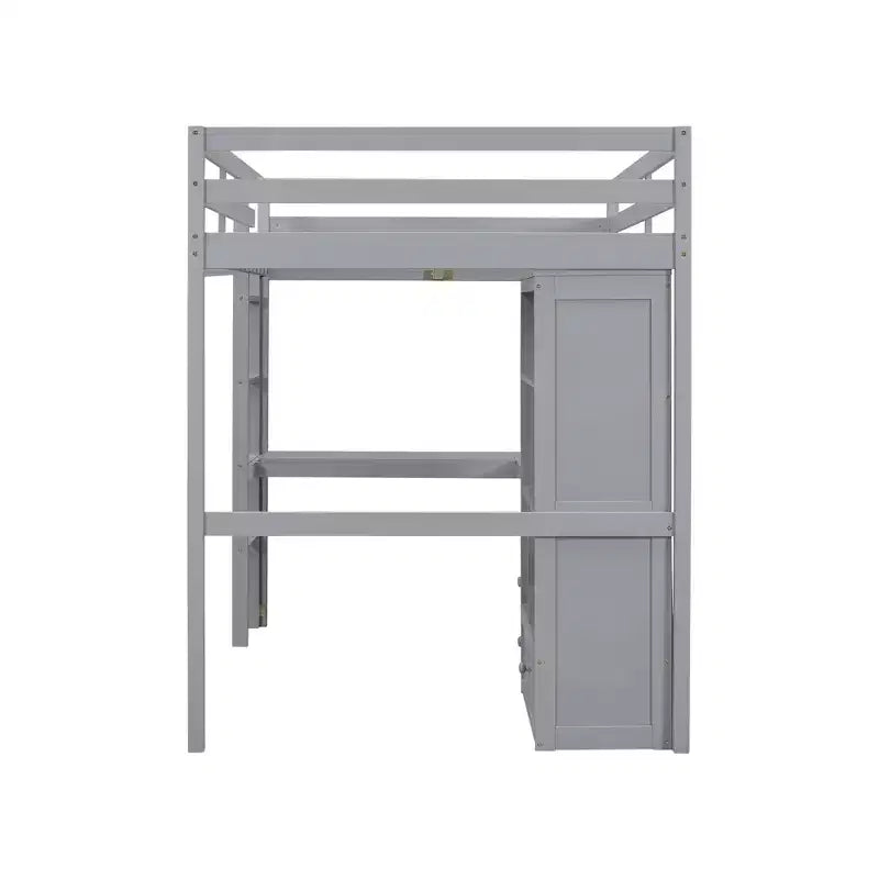 Bellemave Full Loft Bed with Desk, Storage Shelves and Drawers,Wood Loft Bed Frame with Guardrails and Built-in Ladder for Teens and Adults