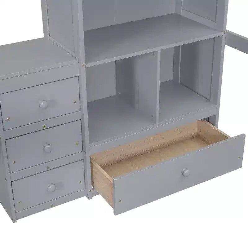 Bellemave Full Loft Bed with Desk, Storage Shelves and Drawers,Wood Loft Bed Frame with Guardrails and Built-in Ladder for Teens and Adults