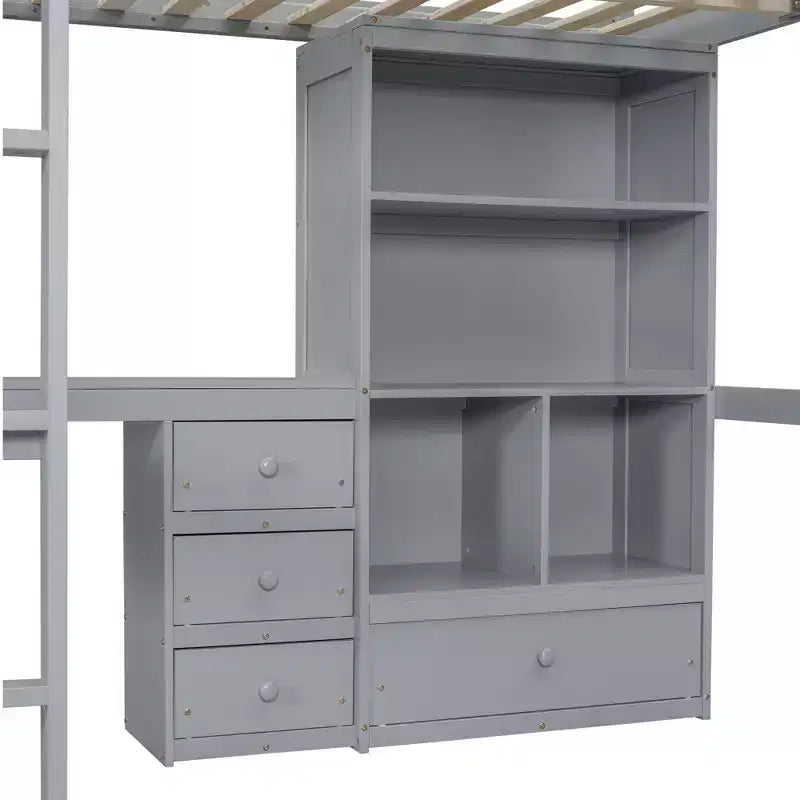 Bellemave Full Loft Bed with Desk, Storage Shelves and Drawers,Wood Loft Bed Frame with Guardrails and Built-in Ladder for Teens and Adults