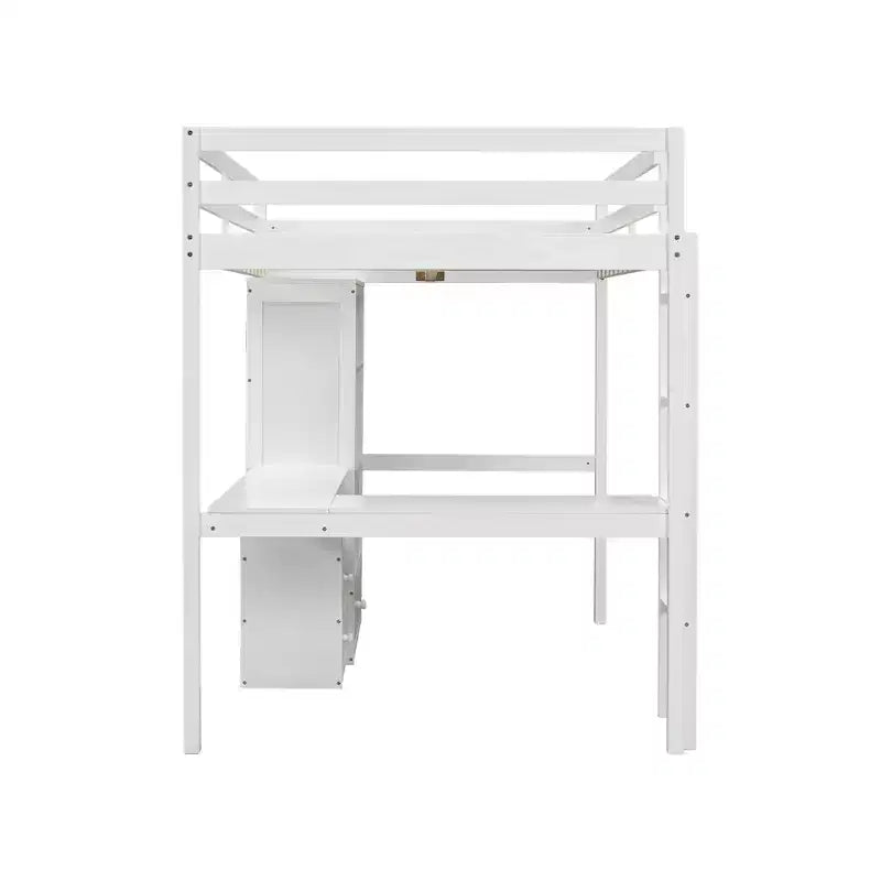 Bellemave Full Loft Bed with Desk, Storage Shelves and Drawers,Wood Loft Bed Frame with Guardrails and Built-in Ladder for Teens and Adults
