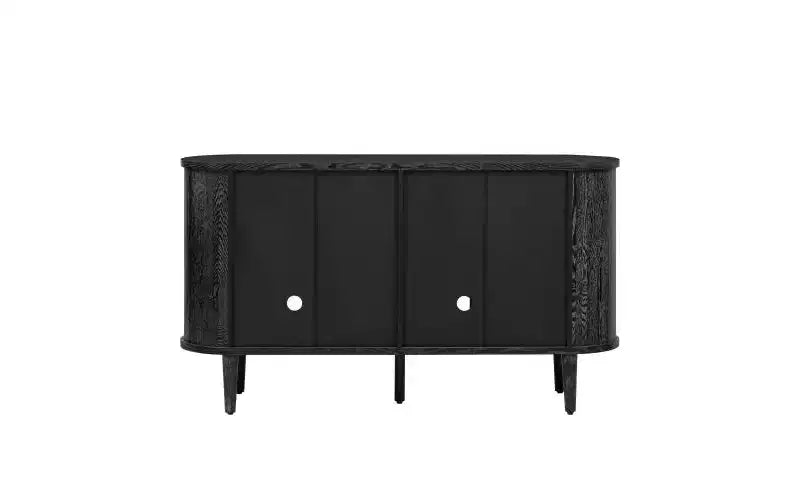 JVNOXK 60-inch Farmhouse-Style Storage Sideboard with Glass Doors and Adjustable Shelves, Wooden Buffet Cabinet for Kitchen, Black