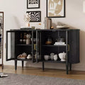 JVNOXK 60-inch Farmhouse-Style Storage Sideboard with Glass Doors and Adjustable Shelves, Wooden Buffet Cabinet for Kitchen, Black