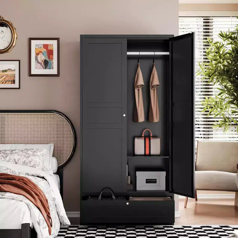 BALHAM TRADE-Metal Wardrobe Closet 72 Inches Tall with Storage Drawer Adjustable Shelves