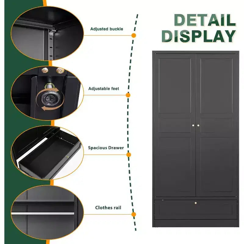 BALHAM TRADE-Metal Wardrobe Closet 72 Inches Tall with Storage Drawer Adjustable Shelves
