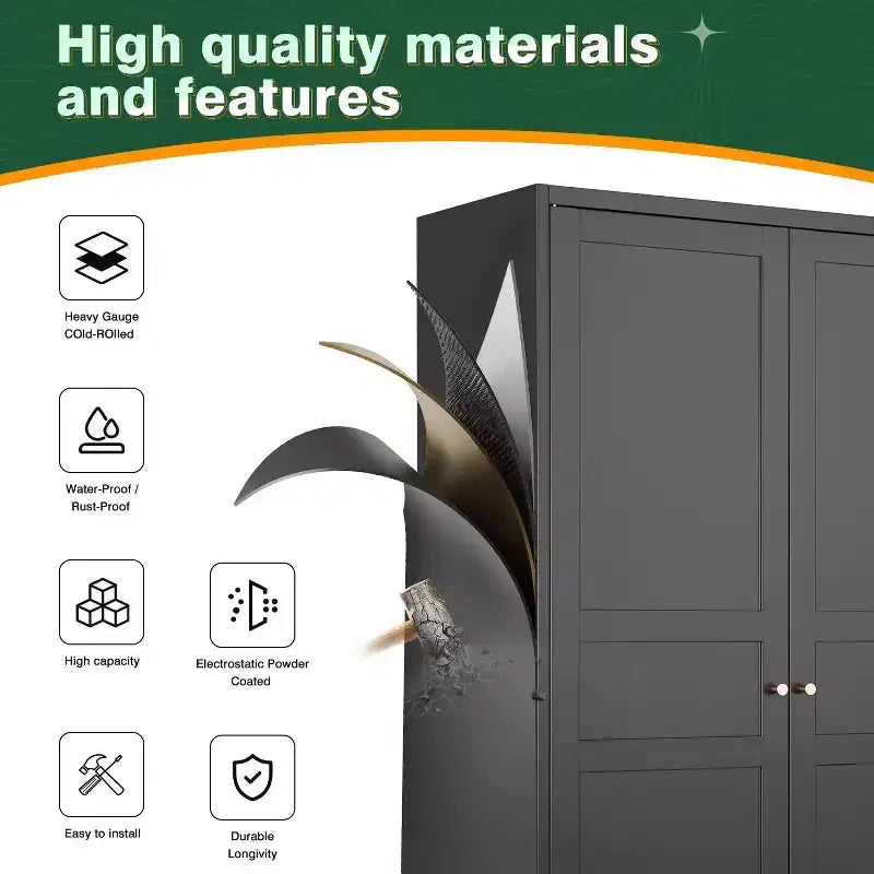 BALHAM TRADE-Metal Wardrobe Closet 72 Inches Tall with Storage Drawer Adjustable Shelves