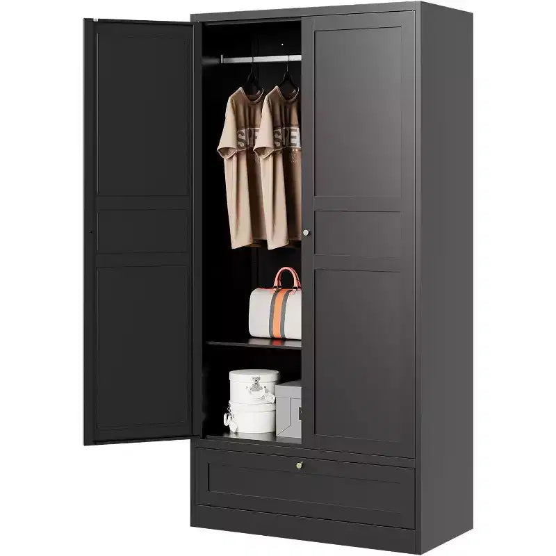 BALHAM TRADE-Metal Wardrobe Closet 72 Inches Tall with Storage Drawer Adjustable Shelves