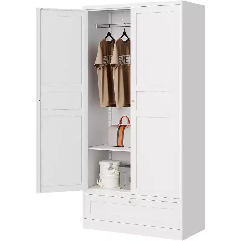 BALHAM TRADE-Metal Wardrobe Closet 72 Inches Tall with Storage Drawer Adjustable Shelves