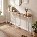 Costway 71'' Console Table w/Power Outlet Metal Frame for Hallway Foyer Living Room Natural & White