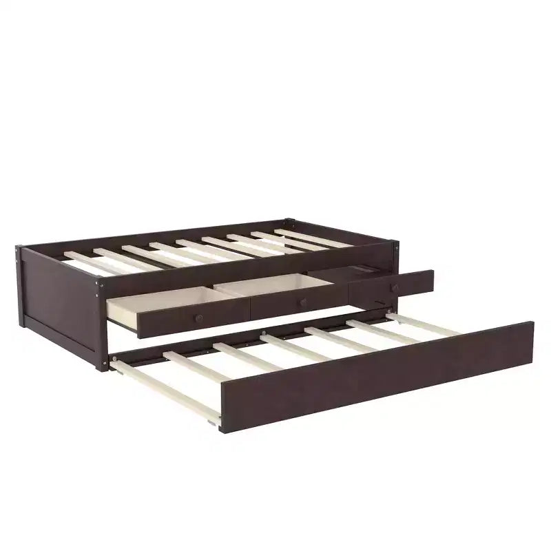Bellemave Platform Bed with Trundle and 2 Drawers,Solid Wood Platform Beds Frame with Power Strip for Bedrooms