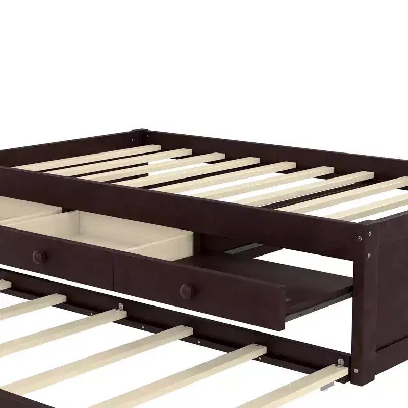 Bellemave Platform Bed with Trundle and 2 Drawers,Solid Wood Platform Beds Frame with Power Strip for Bedrooms