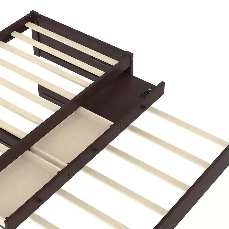 Bellemave Platform Bed with Trundle and 2 Drawers,Solid Wood Platform Beds Frame with Power Strip for Bedrooms