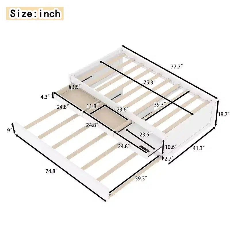 Bellemave Platform Bed with Trundle and 2 Drawers,Solid Wood Platform Beds Frame with Power Strip for Bedrooms