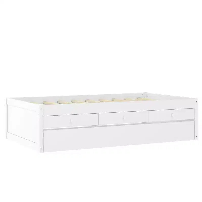Bellemave Platform Bed with Trundle and 2 Drawers,Solid Wood Platform Beds Frame with Power Strip for Bedrooms