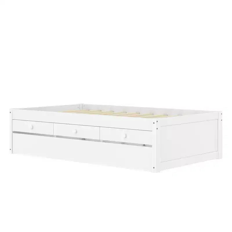 Bellemave Platform Bed with Trundle and 2 Drawers,Solid Wood Platform Beds Frame with Power Strip for Bedrooms