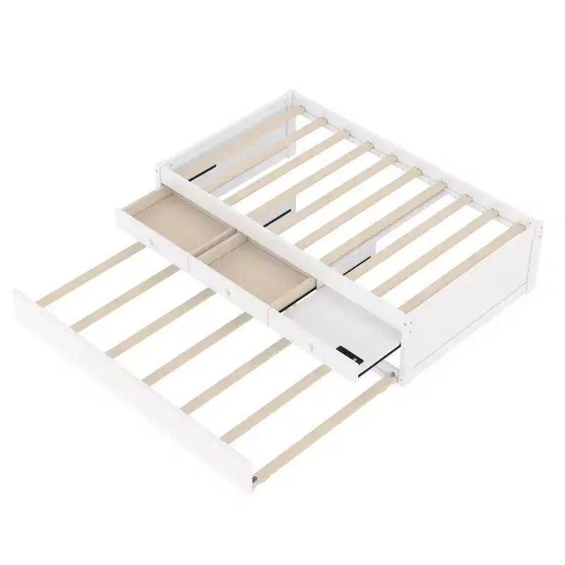 Bellemave Platform Bed with Trundle and 2 Drawers,Solid Wood Platform Beds Frame with Power Strip for Bedrooms